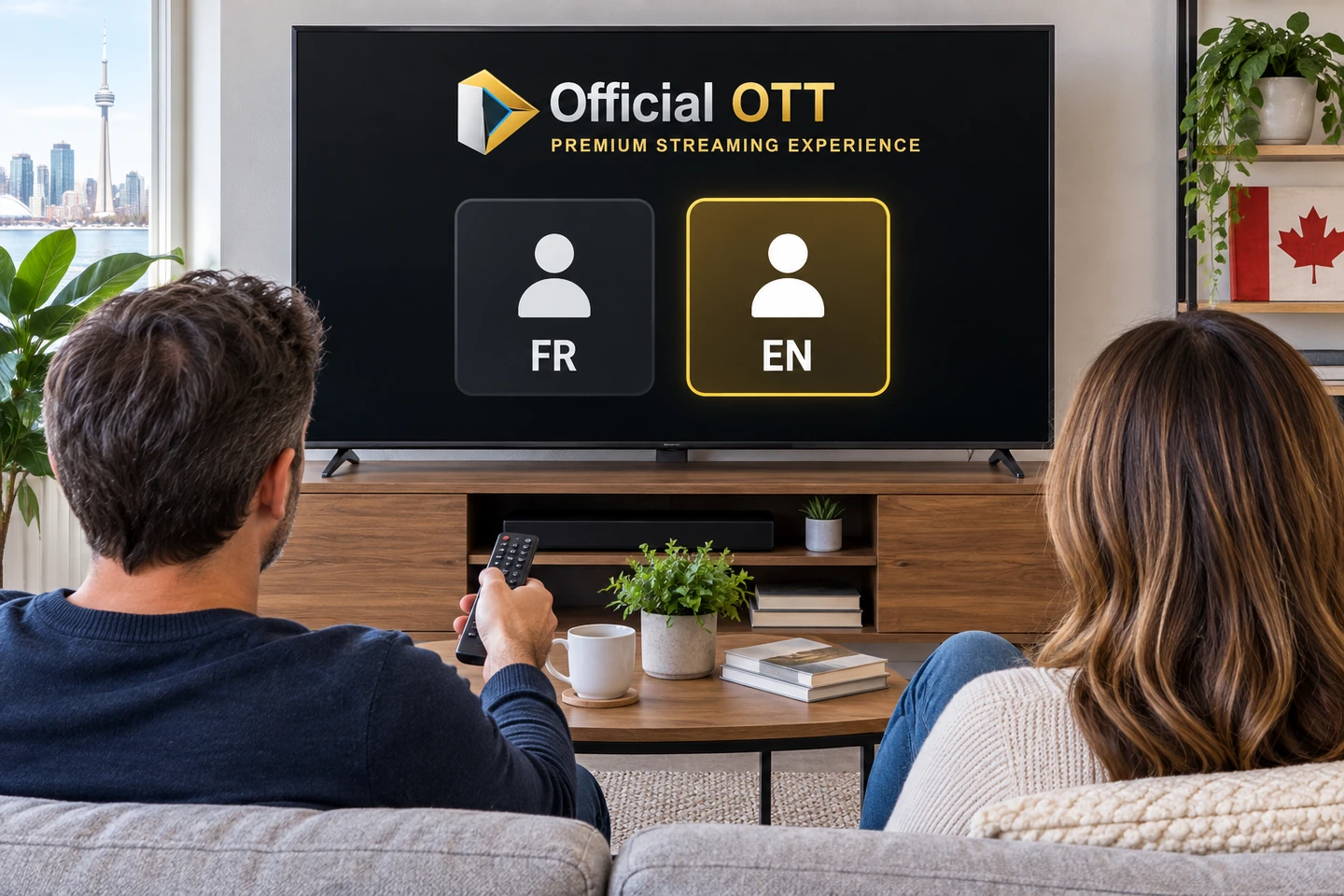 AI-generated conceptual illustration, fictional interface: find the intended profile. OfficialOTT logo on the displays.
