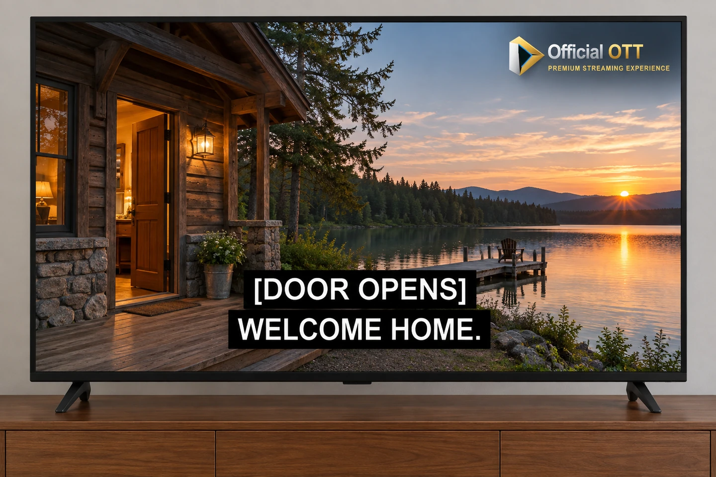 AI-generated conceptual illustration, fictional interface: read captions with strong contrast. OfficialOTT logo on the displays.