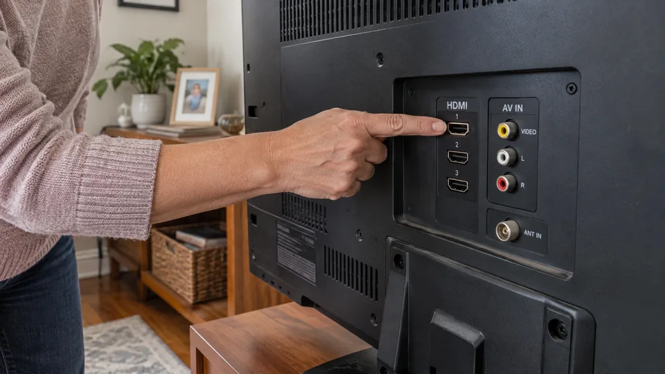 Inspecting connections on an older television.