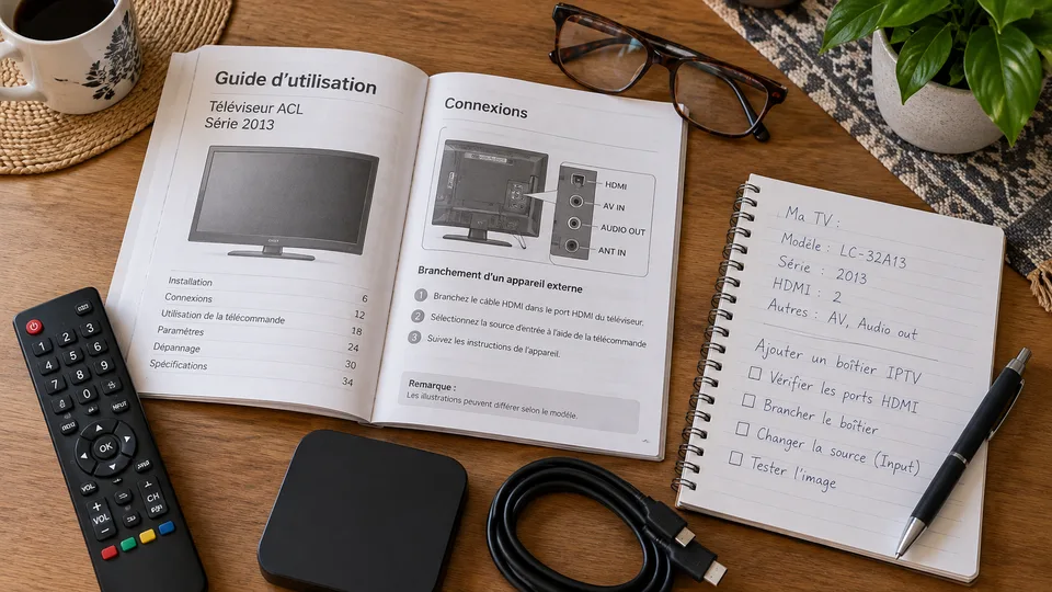 Consulting a television manual.