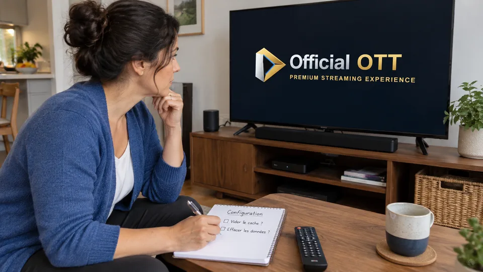 A woman records troubleshooting options in a notebook.