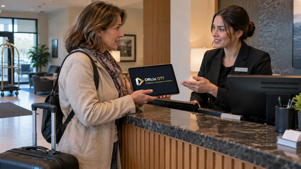 A traveller asks for information at a hotel reception.
