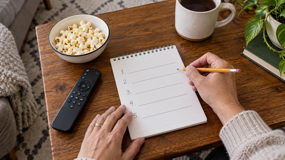 Preparing a title list in a notebook.