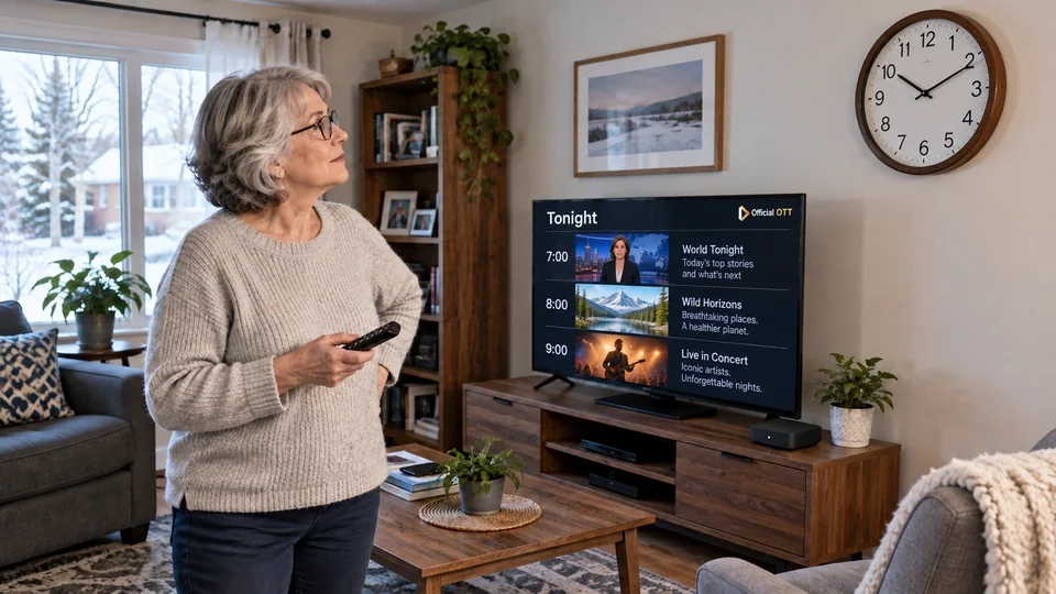 Checking the time in a living room with a television.