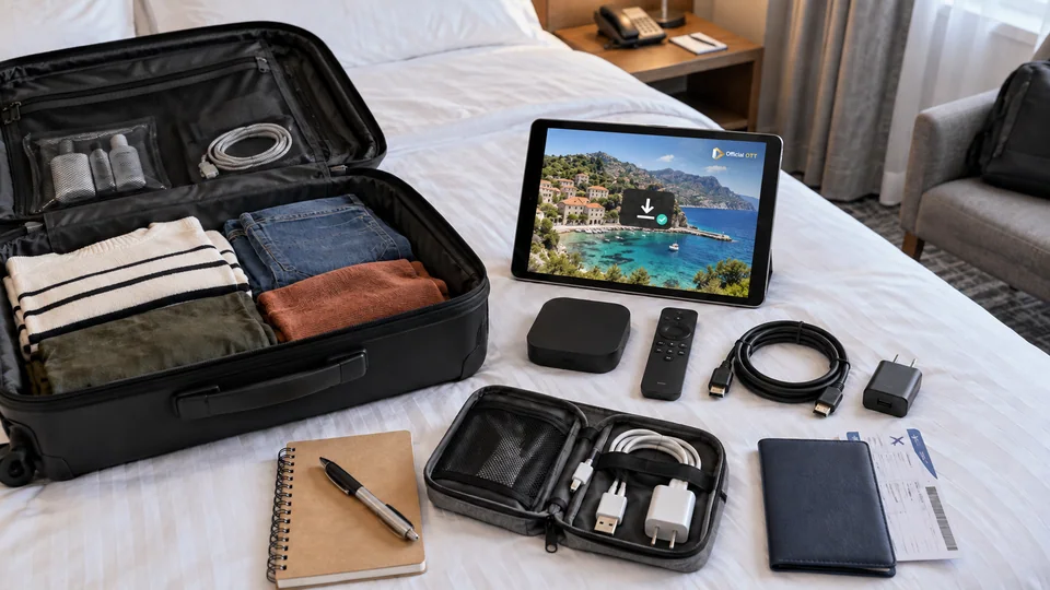 Preparing personal devices before a hotel stay.