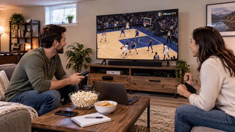 Preparing a sports television session at home.