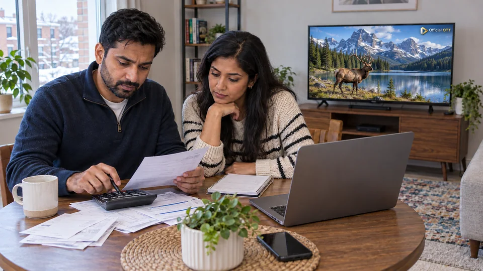 Un couple calcule un budget à partir de documents rassemblés sur la table