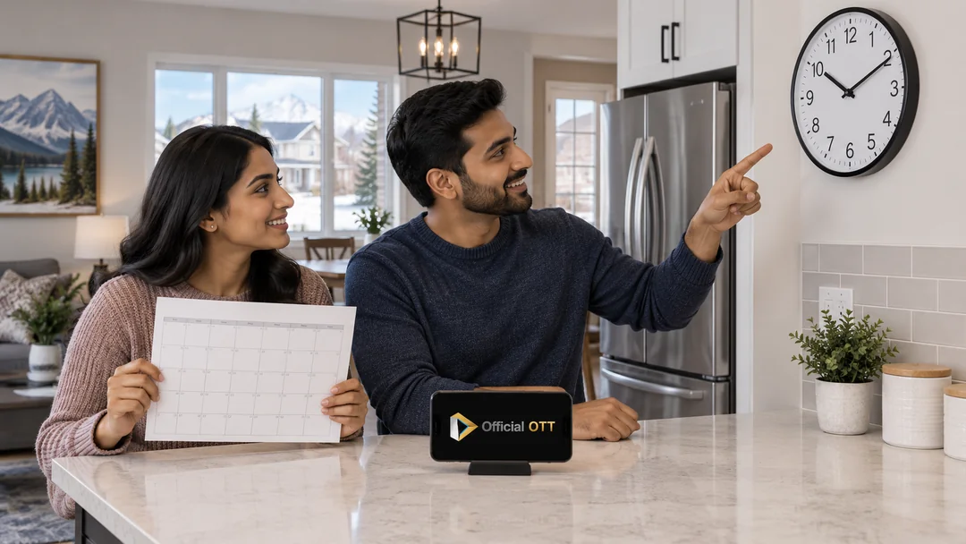 Deux adultes vérifiant une horloge, un calendrier et un appareil mobile