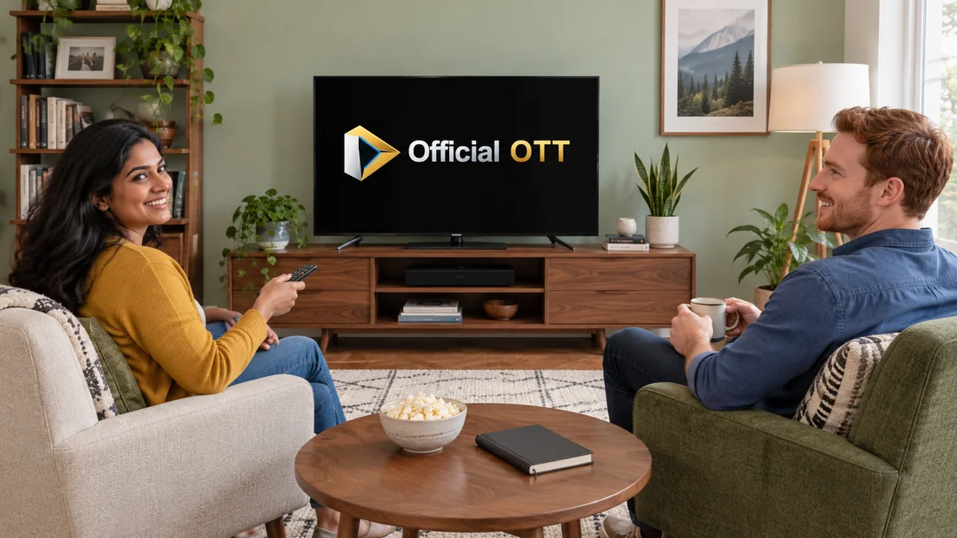 Two adults prepare a film evening in front of a television