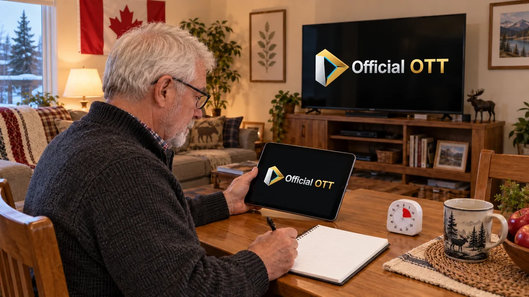 Older man noting a viewing observation beside a tablet and timer
