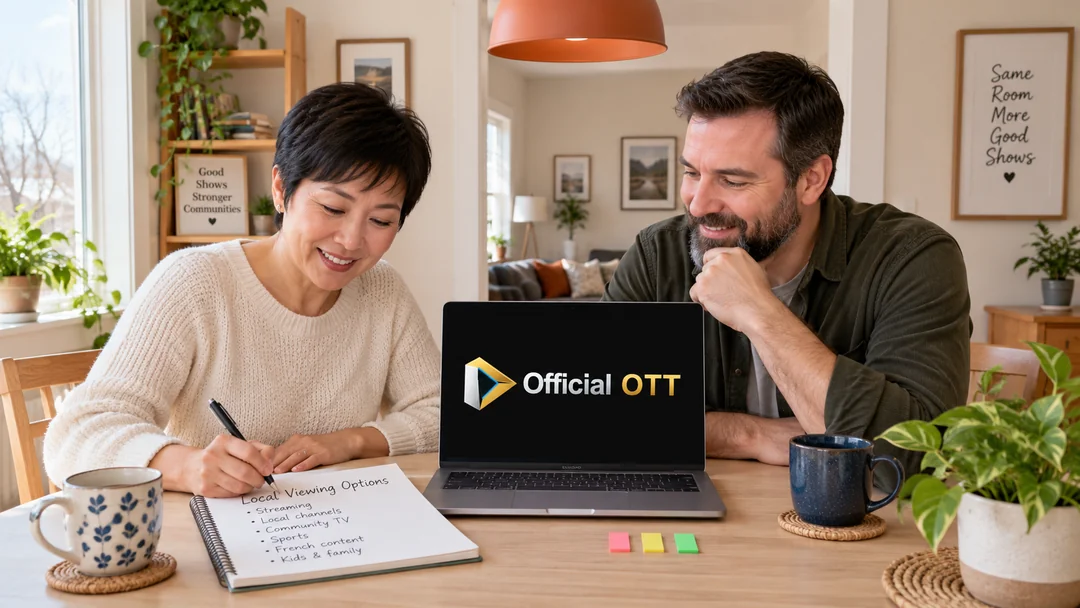 Two adults preparing a list of local sources at a table with a computer