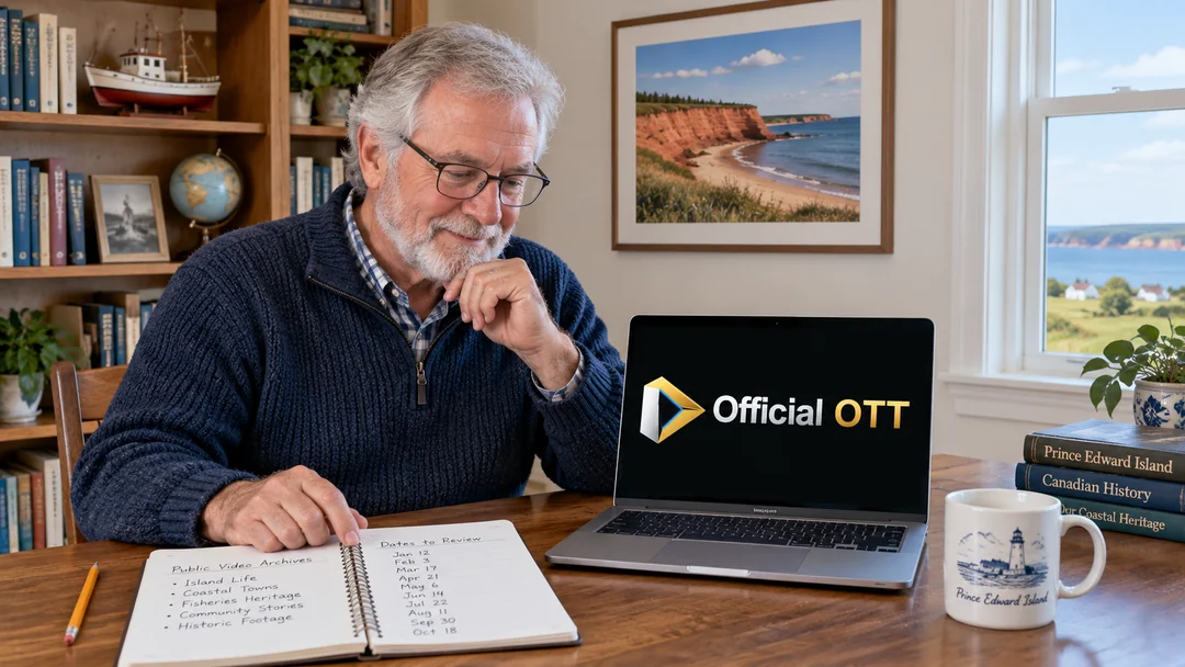 A man consulting an informational video on a computer with a notebook of dates