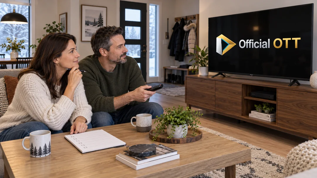 Deux adultes préparant leurs besoins de télévision dans un salon québécois