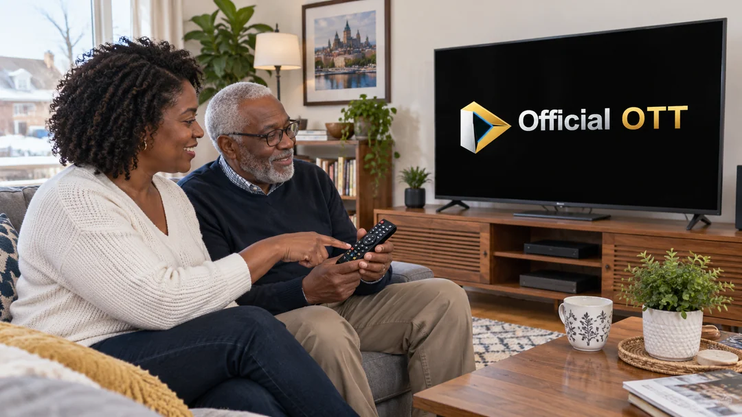 Adulte et parent âgé vérifiant la télécommande et la lisibilité du téléviseur