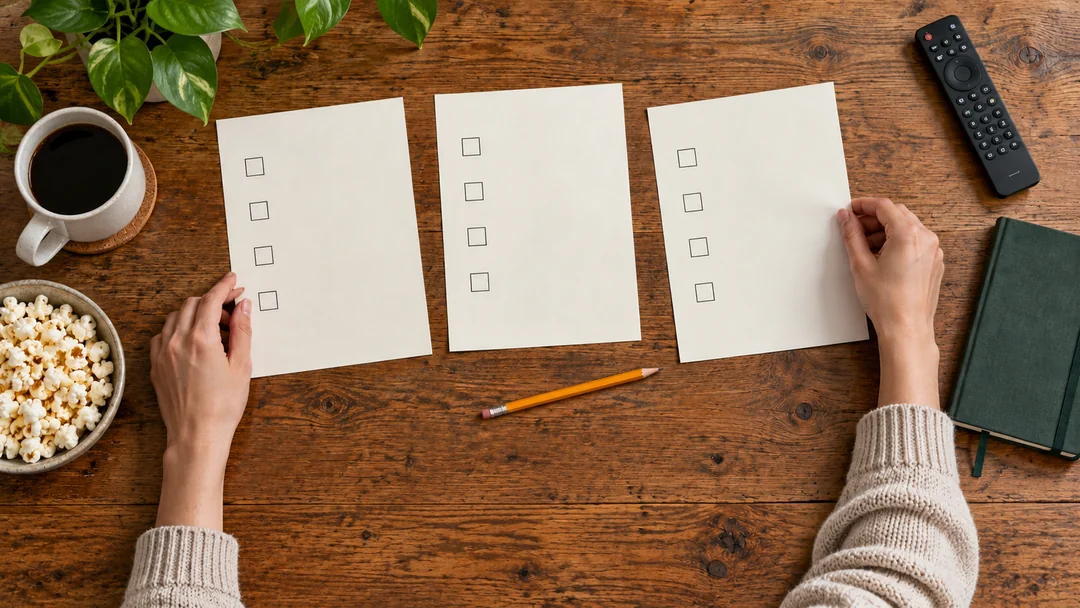 Adulte classant une fiche de besoins et des documents de comparaison sur un bureau