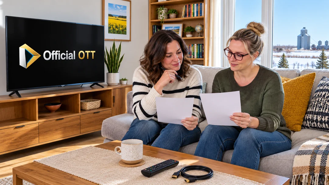 Two women comparing worksheets beside a remote and cable