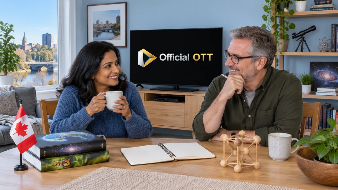 Two adults planning a science viewing session at a table