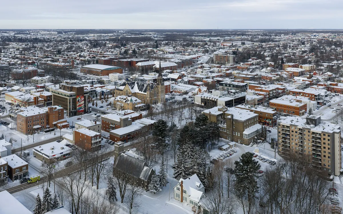 Vue aérienne de Drummondville en hiver