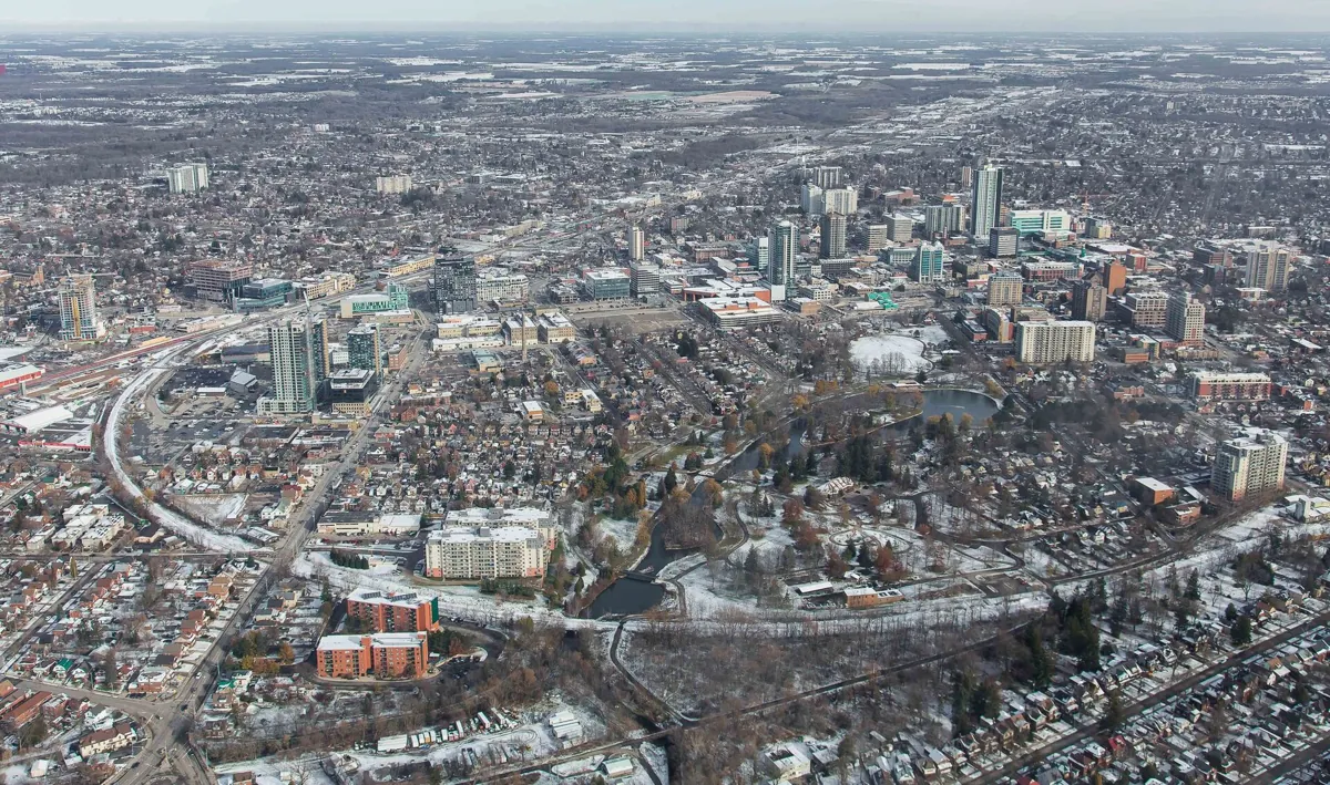 Vue aérienne de Kitchener dans la région de Waterloo