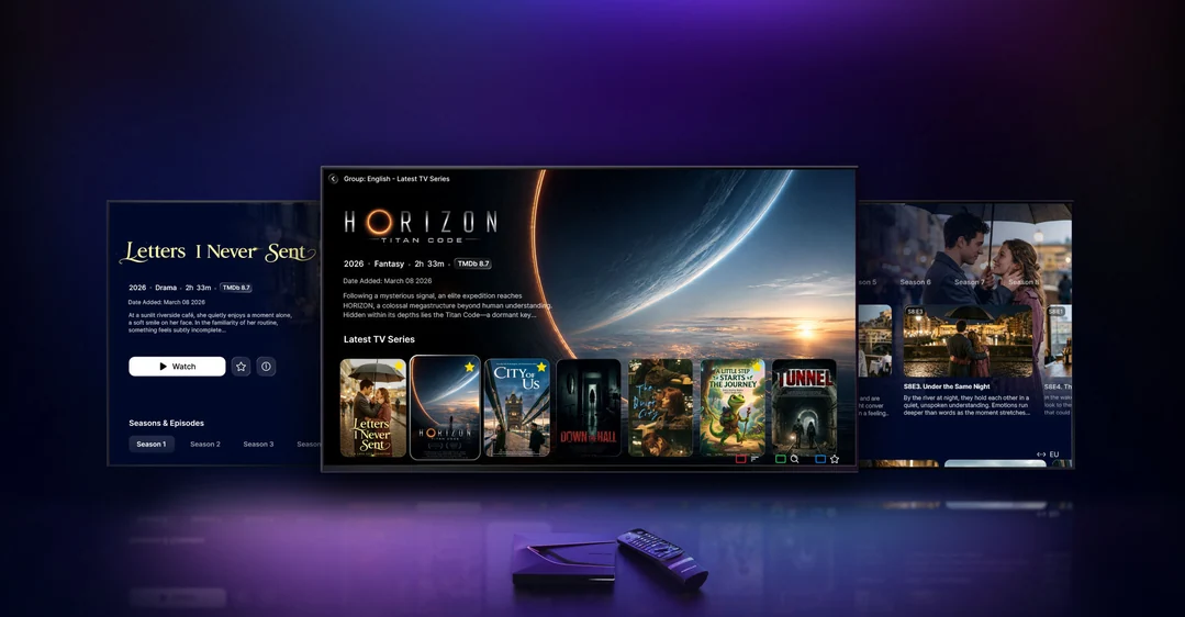 Official montage of three MYTVOnline 4 catalogue screens.