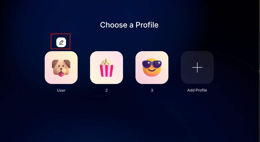Choose a Profile screen with three profiles and an Add Profile button.