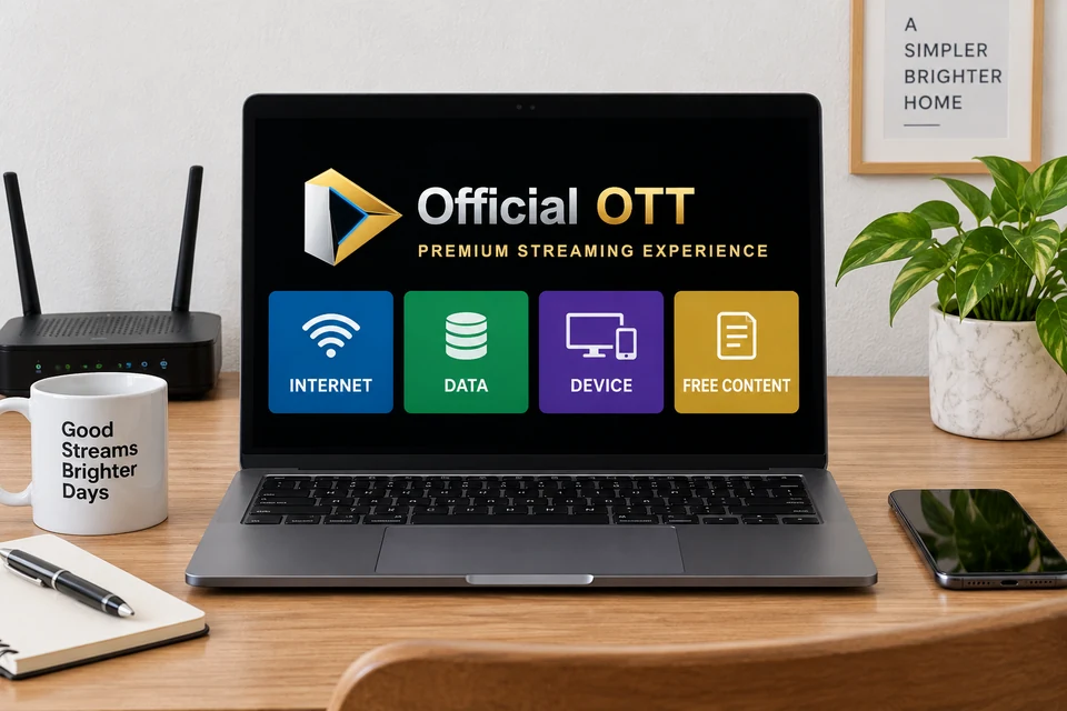 Conceptual illustration: a laptop displays Internet, data, device and free content to examine remaining costs.