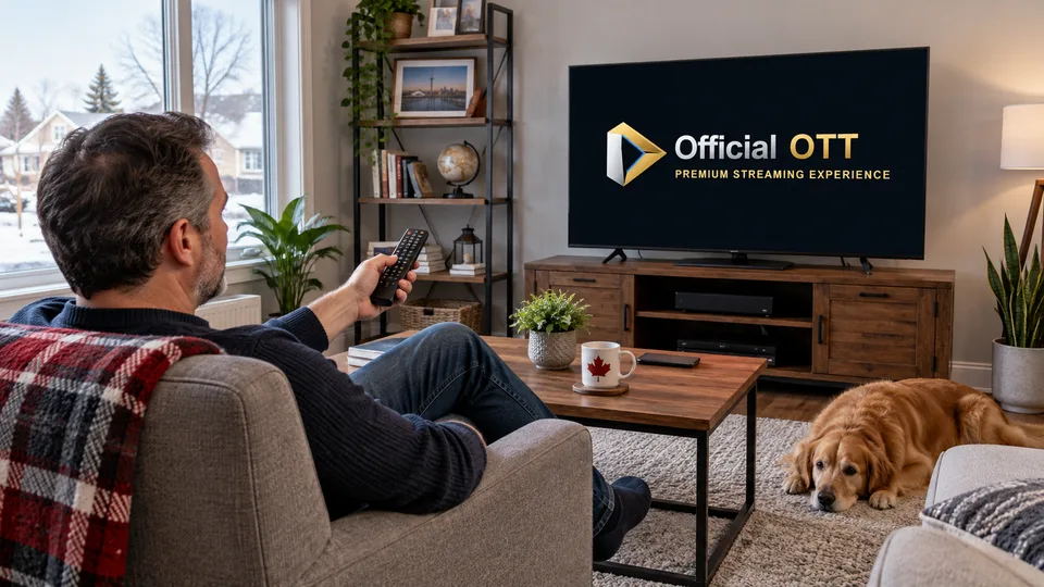 A viewer uses a remote control from his armchair