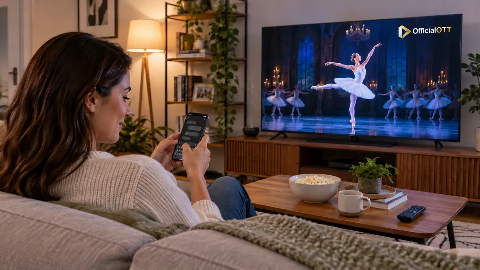 Une spectatrice consulte son téléphone pendant un ballet fictif