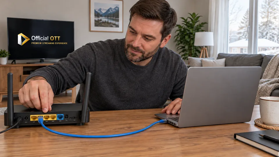 Un ordinateur est relié par Ethernet à un port LAN du routeur