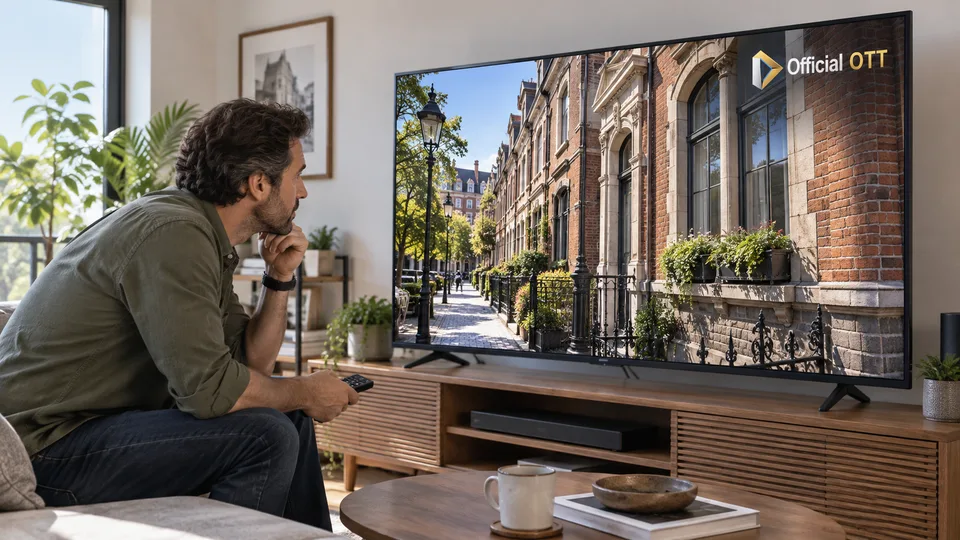 A viewer examines details in a city scene on his television