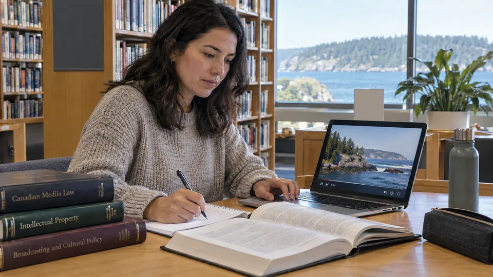 Une lectrice consulte des ouvrages et prend des notes dans une bibliothèque