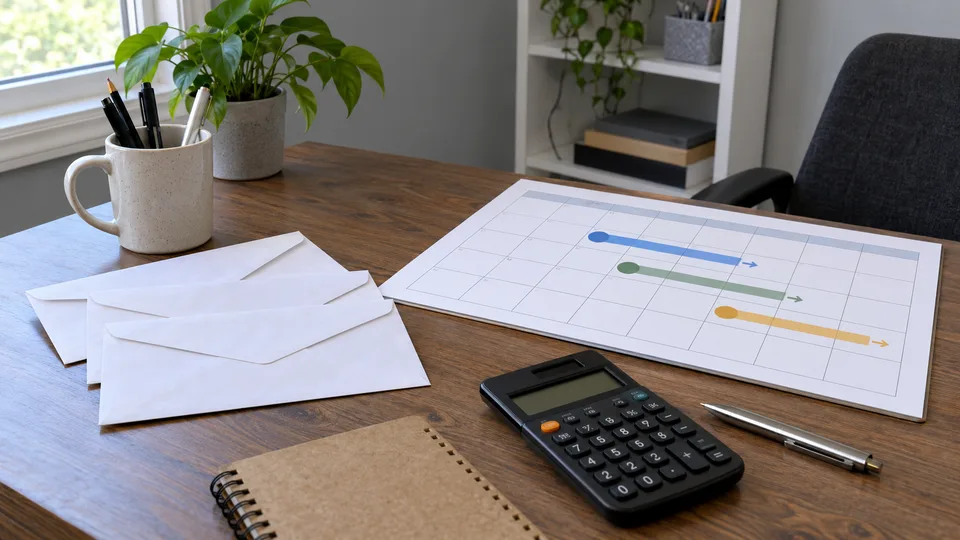 A rotation calendar, envelopes and calculator illustrate subscription planning