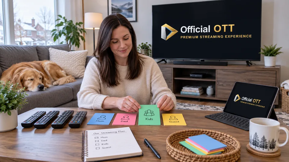 Des fiches représentant les membres du foyer accompagnent plusieurs télécommandes
