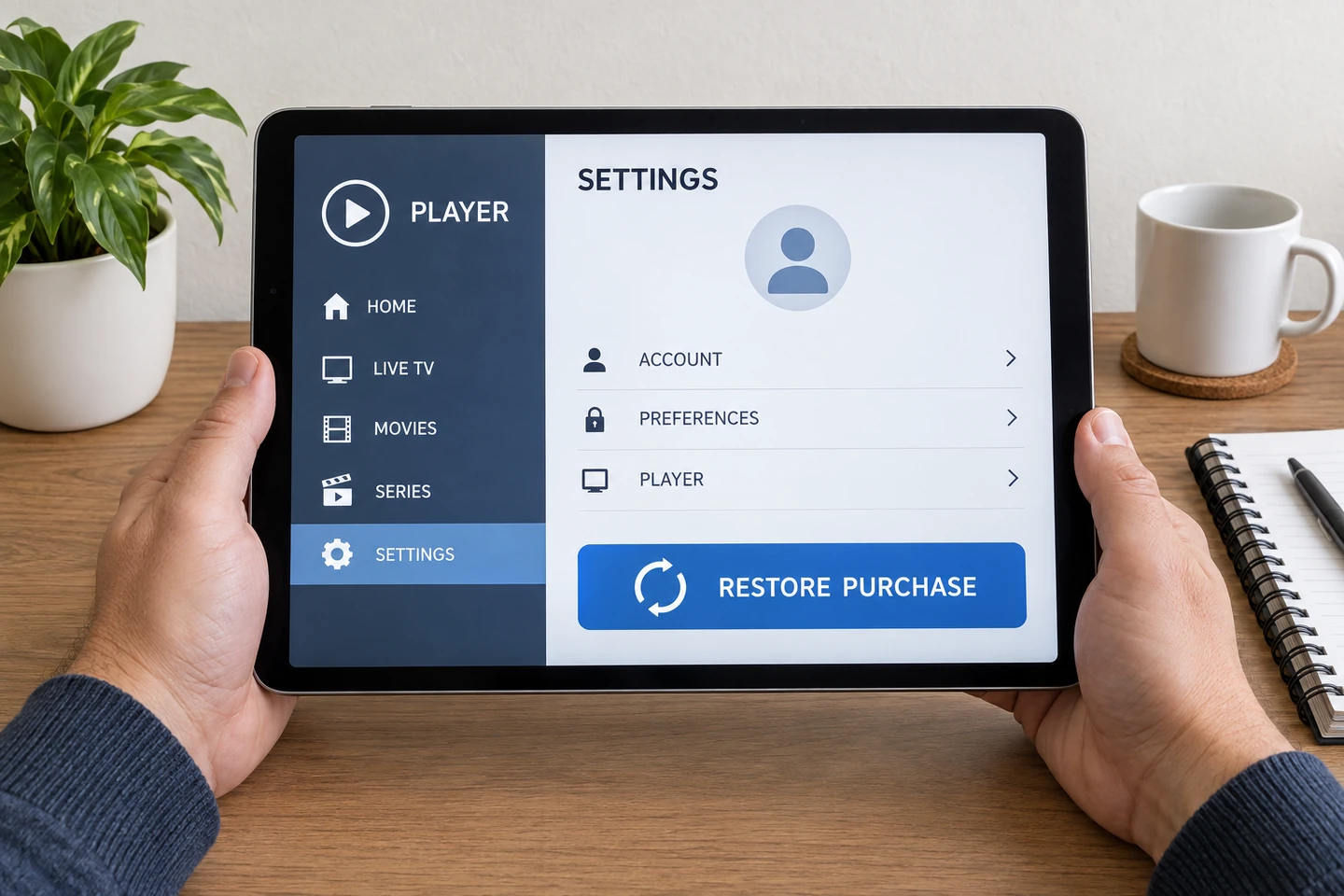 AI-generated conceptual illustration, fictional interface: find the relevant restore option.
